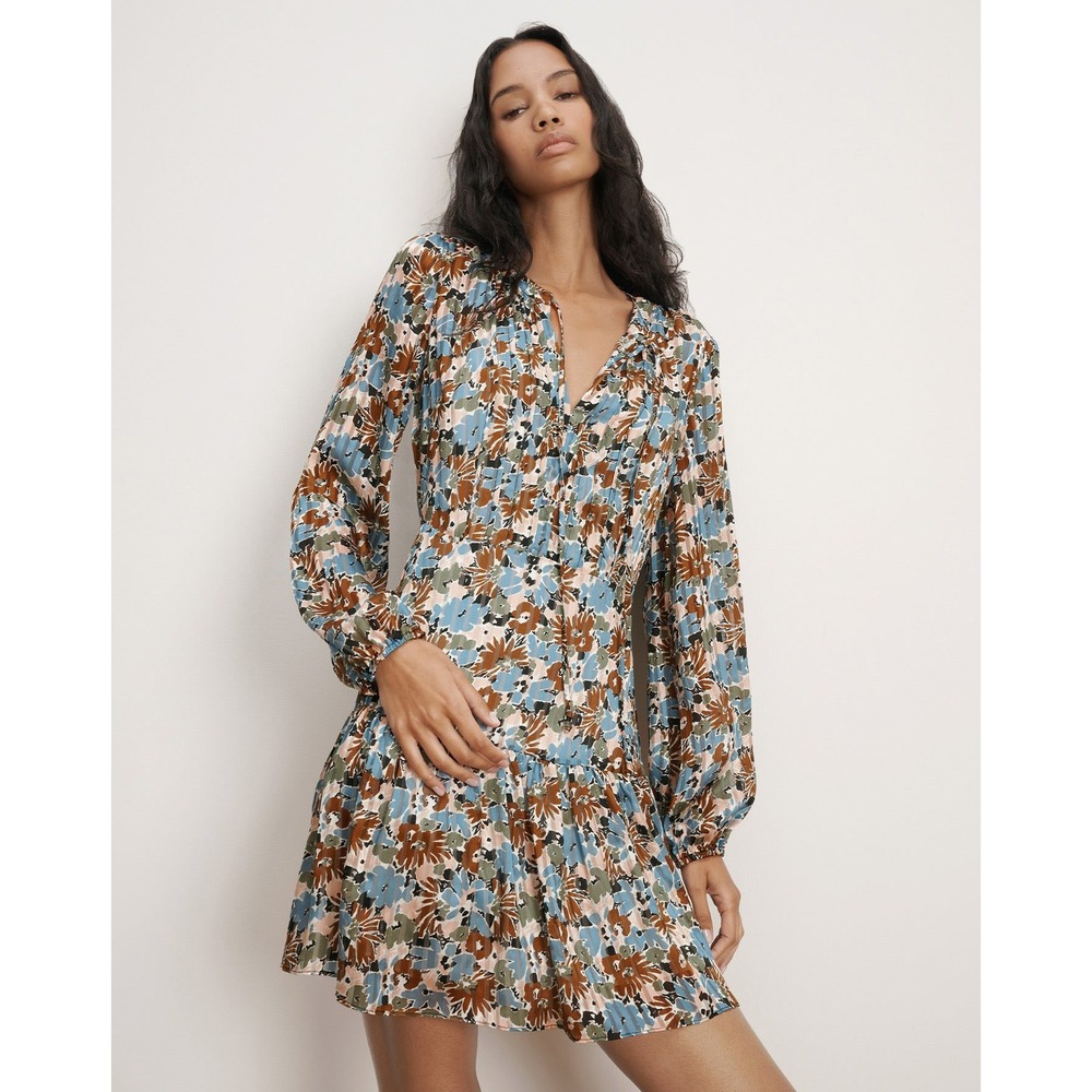 Veronica Beard Blue Brown Cream Floral Mini Dress